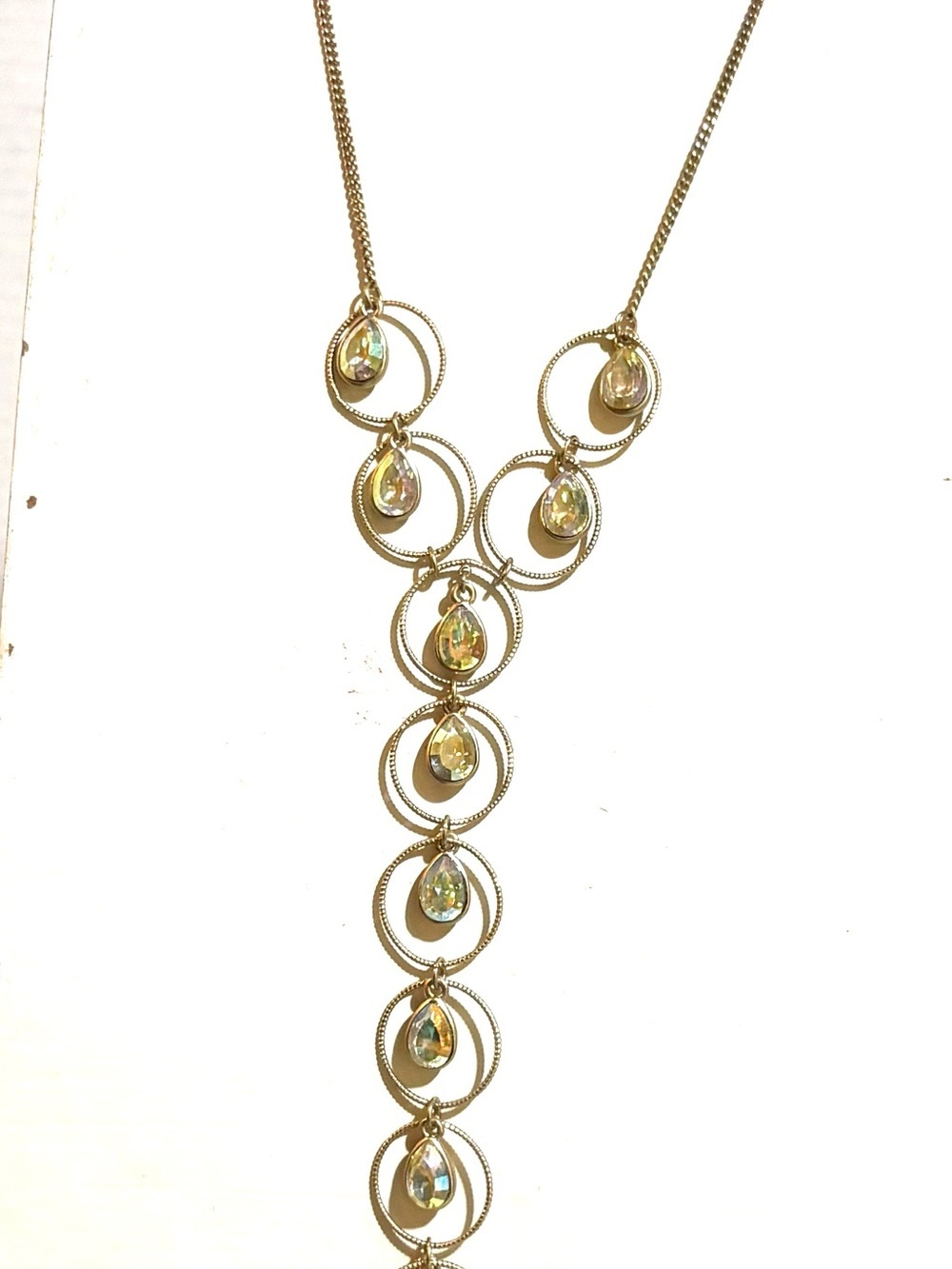 Gold Teardrop Crystal Y Necklace - Sparkling Gold Statement